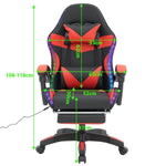 Ergonomic RGB LED Gaming Chair dimensions showing height, seat width, and backrest measurements for optimal comfort.