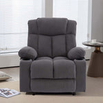 Corduroy Recliner Chair with Cup Holders in gray fabric, designed for comfort and relaxation.