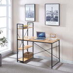 Computer Desk & Student Workstation with 4 Shelves in a bright room with stylish decor and laptop.