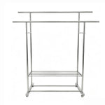 Double Rail Clothes Rack with Shoe Shelf – Stainless Steel featuring double rails and a shoe shelf.