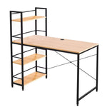 Computer Desk with four shelves, modern metal and wood design for compact offices and student workspaces.