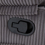 Close-up of the recline mechanism on a Corduroy Recliner Chair with cup holders.