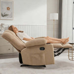 Woman relaxing in a Corduroy Recliner Chair with Cup Holders in a stylish living room.