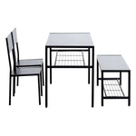 4-piece dining table set with bench featuring storage racks, perfect for compact living spaces.