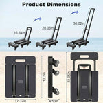 Foldable Hand Truck product dimensions showing sizes and folding capabilities for easy storage and transport.