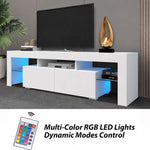 White TV stand with multi-colour RGB LED lights and remote control