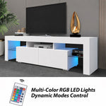 White TV stand with multi-colour RGB LED lights and remote control