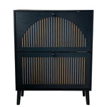 2-Door Flip Shoe Cabinet with modern design and gold-tone vertical trim for stylish storage.