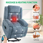 Chenille massage recliner with power lift and 180-degree reclining backrest