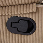 Close-up of the lever mechanism on a Corduroy Recliner Chair with soft fabric details.