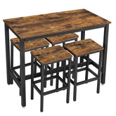 Bar Table and Stools Set featuring rustic industrial design with wooden tabletop and sturdy black metal frame.