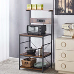 3-Tier Bakers Rack with built-in power outlets and USB port, featuring a microwave and storage baskets.