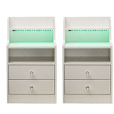 Modern LED Bedside Table set of 2 with drawers and ambient lighting.