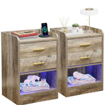 Modern LED Pedestal with Open Shelf - Set of 2, featuring USB LED lights and a stylish wood-grain finish.
