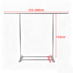 Double Rail Retractable Clothes Rack dimensions: height 152cm, width adjustable 123-200cm, base width 38cm.