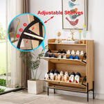 Rattan Flip-Top Shoe Cabinet featuring adjustable shelves for organized shoe storage in the entryway.