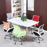 Colourful BX002 ergonomic mesh office chairs around a modern meeting table