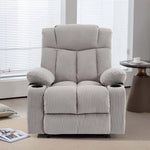Corduroy Recliner Chair with Cup Holders in a cozy living room setting, offering comfort and style.