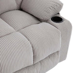 Corduroy Recliner Chair close-up showing plush fabric and built-in cup holder detail.