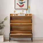 Rattan Flip-Top Shoe Cabinet with multiple compartments for organized storage and decorative items.
