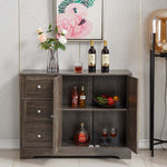 Farmhouse Sideboard Storage cabinet with open shelves displaying drinks and decor, perfect for kitchen or dining room organization.