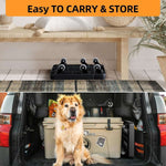 Foldable Hand Truck with 6 wheels showcased in a home and vehicle setting, highlighting easy storage and transport.