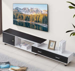 Extendable TV Stand in a stylish living room setting with storage drawers and a media console design.