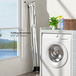 Foldable Clothes Rail in folded position beside washing machine, showcasing its space-saving design and dimensions.