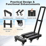 Foldable Hand Truck showcasing practical design features like adjustable button and flexible ropes.