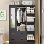 Closet with clothes and shelves in a room setting