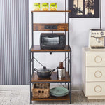 3-Tier Bakers Rack with built-in power outlets, USB port, microwave, and storage for kitchen essentials.