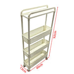 4-Tier Rolling Storage Cart with Wheels, slim mobile storage solution for home, dimensions 40cm wide, 92cm high, 13cm deep.