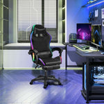 Ergonomic RGB LED Gaming Chair displayed in a stylish gaming setup with dynamic lighting and modern desk.