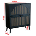 2-Door Flip Shoe Cabinet with gold-tone vertical trim, dimensions 80cm x 90cm x 24cm, stylish storage for shoes.