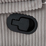 Close-up of the release lever on a Corduroy Recliner Chair for easy reclining.