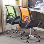 Lime green and orange BX002 mesh office chairs in a home office setting