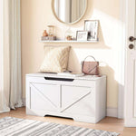 Rustic Wooden Storage bench in white, ideal for hiding clutter in entryway or living room, enhancing home decor.