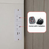 LED Vanity Desk charging station showing two adapters and power outlets for efficient device charging.