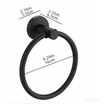 Matte Black Bathroom Towel Rack Set towel ring dimensions showing 6.29in diameter and modern design for stylish bathrooms.