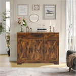 Farmhouse Buffet Sideboard showcasing a rustic wood design, perfect for dining rooms and living spaces.