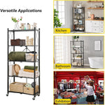 Mobile Kitchen Shelf displayed in kitchen, bathroom, and exhibition settings, showcasing its versatile applications.