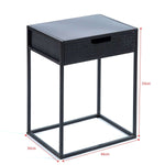 steel frame bedside table with wood look surface and drawer
