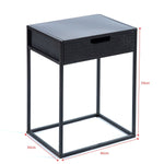 steel frame bedside table with wood look surface and drawer