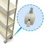 Close-up of the wheel on the 4-Tier Rolling Storage Cart, showcasing its functional design and mobility.