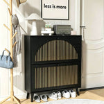 2-Door Flip Shoe Cabinet with gold-tone trim, stylish design for organizing shoes in modern entryways.