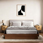 Round side table with storage used as a bedside nightstand with lamp