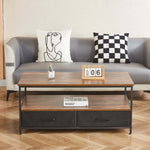 Storage coffee table with rustic tabletop and open shelf