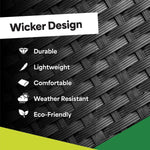 Wicker design features of a Patio Furniture Set 4 Piece PE Rattan, highlighting durability, lightweight, comfort, weather resistance, and eco-friendliness.