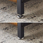 Close-up of the adjustable legs of a 3-Tier Bakers Rack, showcasing stability and design features.