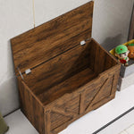 Rustic Wooden Storage bench with an open lid, showcasing a spacious interior ideal for organizing entryway, toys, or living room items.